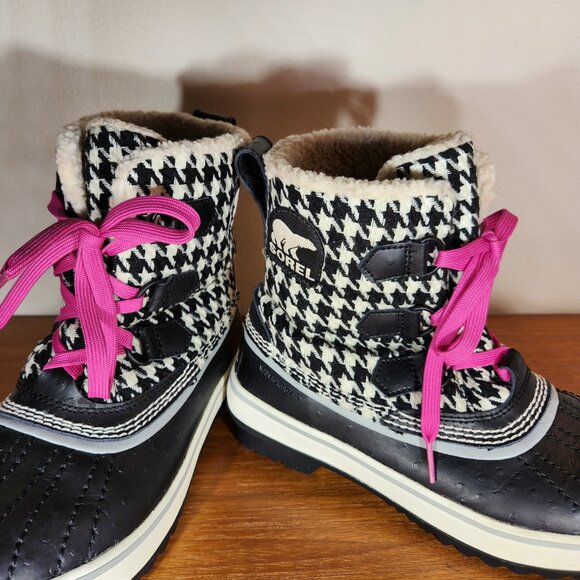 SOREL Leather Warm Lining Waterproof Winter Snow Boots Women (6) Black/White - Picture 7 of 16